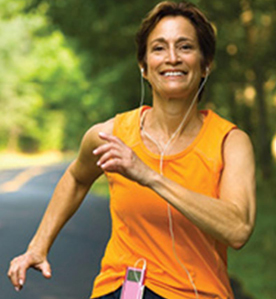 Woman running with earbubs